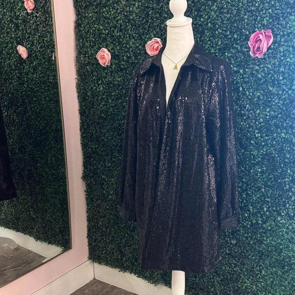 Black Sequin Women's Button Up